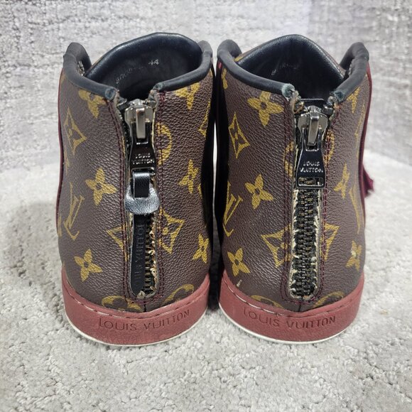Louis Vuitton Line Zip-Up Monogram Burgundy Boot Sneakers Men's Size EU 44 - Picture 13 of 14